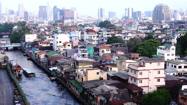 4K Canal Passenger and top view bangkok thailand	