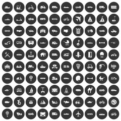 100 transport icons set black circle