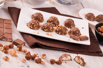 Chocolate truffles with caramel cream filling. 