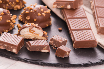 Chocolate truffles with caramel cream filling. 