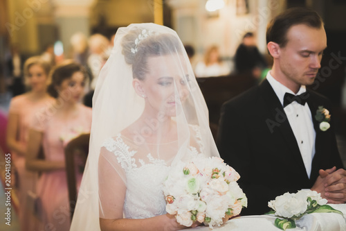 Wedding Bide And Groom Get Married In A Church Stock Photo Wedding Bide And Groom Get Married In A Church