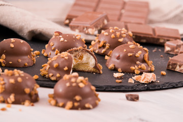 Chocolate truffles with caramel cream filling. 