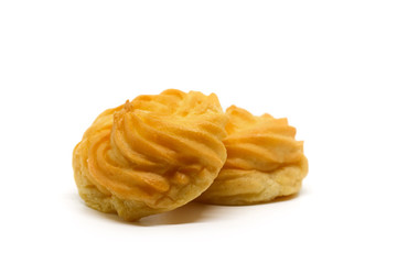 Delicious eclair vanilla cream, choux dough filled with a cream, homemade bakery