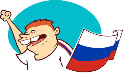 soccer fan with national flag cartoon