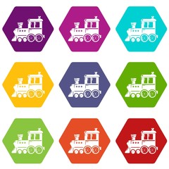 Fototapeta premium Locomotive icons set 9 vector