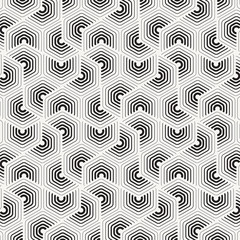 geometric vector pattern, repeating thin and thick line in chevron shape circling on hexagon shape. Graphic clean for fabric, wallpaper, painted, background. Pattern is on swatches panel.