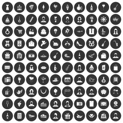 100 birthday icons set black circle