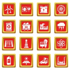 Energy sources icons set red square vector