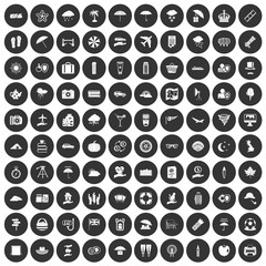 100 umbrella icons set black circle