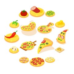 Pizza icons set, isometric style
