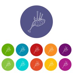 Bagpipe icons set vector color