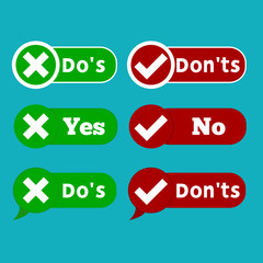 Set Do and Dont check tick mark and red cross checkbox icons design isolated on white background. 