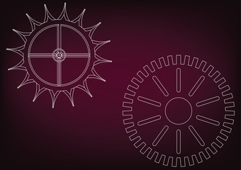 Fototapeta premium Cogwheels on a burgundy
