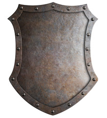 Metal medieval tall shield or coat of arms isolated 3d illustration