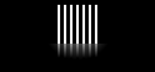 Several bright standing next strips in a dark room.