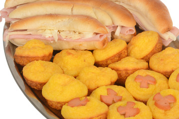 Ham and cheese salad submarine sandwich from fresh baguette