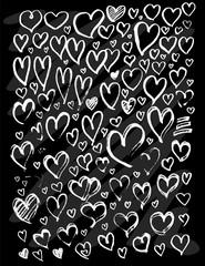 Set of vector doodle drawing Collection Heart white line on black background eps10