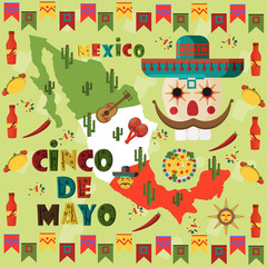 Fototapeta na wymiar illustration in flat_8_style on isolated background Mexican elements