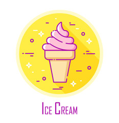 Vector icon with ice cream in a coloured circle. Vector banner for fast food. Thin line flat design.