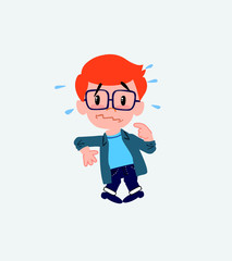 White boy with glasses, scared.