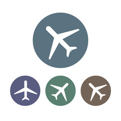 Airplane icon, plane sign. Set. Vector illustration, flat design.