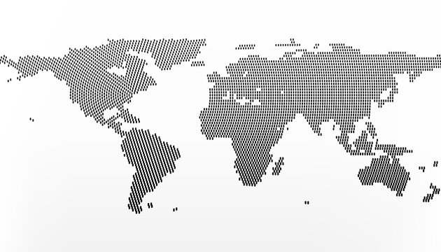 World Map In Dots, Little Lines With Gradient Effect. Centre In New York