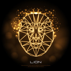 Abstract polygonal tirangle animal lion neon sign. Hipster animal illustration.