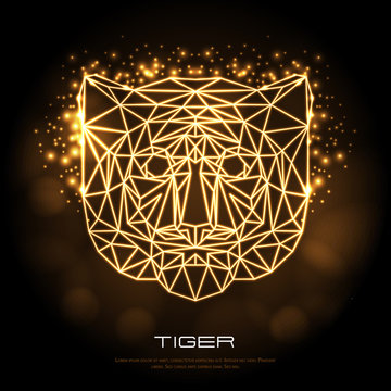 Abstract polygonal tirangle animal tiger neon sign. Hipster animal illustration.