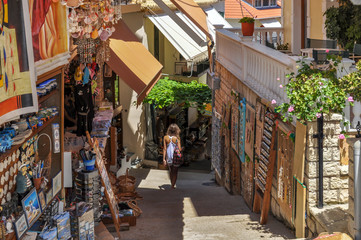 Parga, Epirus - Greece. Narrow alley in the town of Parga, gift shops, souvenirs