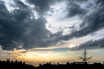 city sunrise and sunset of colorful skyscapes cloudscapes of a city