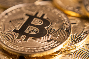 Fototapeta na wymiar Close up of bitcoins background
