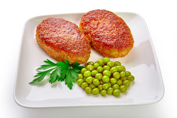 Fried breaded cutlet isolated on white background