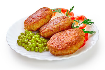 Fried breaded cutlet isolated on white background
