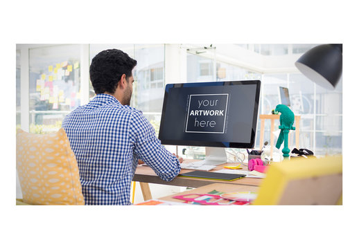 Desktop User at Desk Mockup