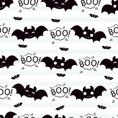 Abstract seamless halloween pattern for girls or boys. Creative vector halloween pattern with bat, cloud boo. Funny halloween pattern for textile and fabric. Fashion bat style. Colorful bat picture.