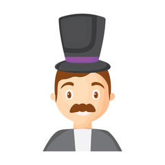 cartoon man with top hat and mustache icon over white background, colorful design. vector illustration