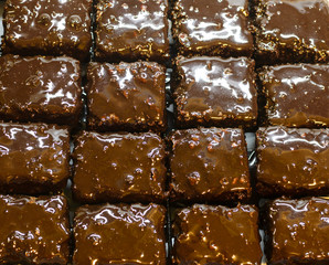 Chocolate brownie cake cut into pieces