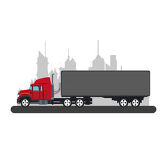 Truck with container at city over cityscape vector illustration graphic design