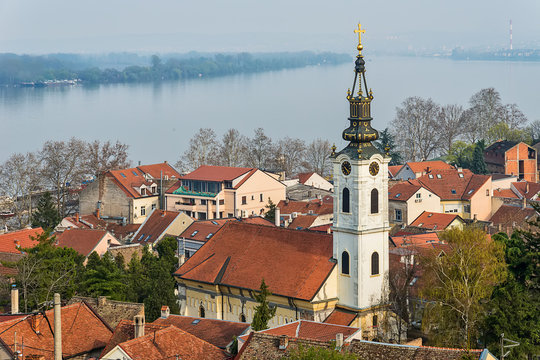 St. Nicholas Church in Zemun and Danube river 