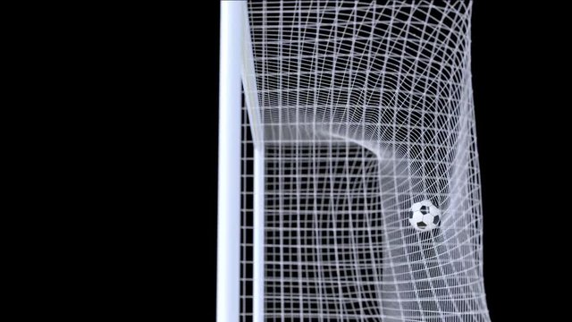 Beautiful Soccer Ball flies into Goal Net in Slow Motion. Full CG shot with alpha channel.