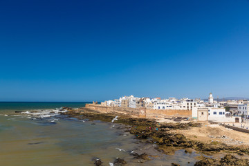 Panoramic view of Essaouira old city and ocean, Morocco