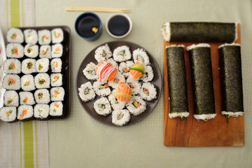 close up of fresh sushi set