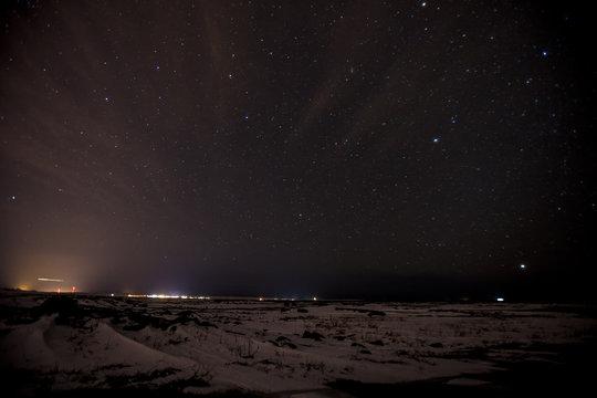 A nightime landscape on the Reykjanes Peninsula