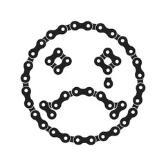 Vector Sad Face Icon Made of Bike or Bicycle Chain. Sad Emoji with Tear. Unhappy Face. Negative Vector Smile