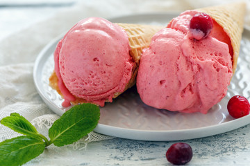 Homemade cranberry ice cream.
