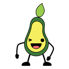 kawaii avocado wiking an eye over white background, colorful design. vector illustration
