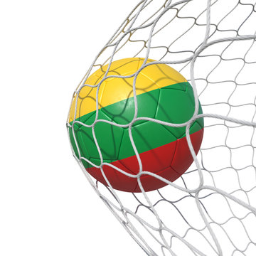 Lithuania Lithuanian flag soccer ball inside the net, in a net.