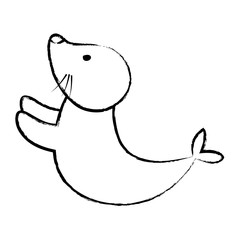 sketch of cute seal icon over white background, vector illustration