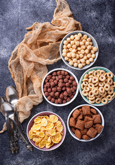 Selection of various corn flakes for breakfast