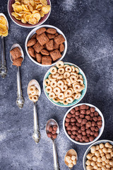 Selection of various corn flakes for breakfast
